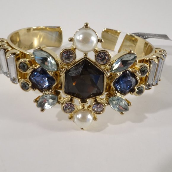 Banana Republic Crystal Baguette Cuff Bracelet NWT NWT 48 Lapis GOLD - Picture 4 of 8